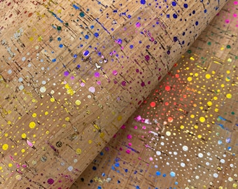 Metallic Rainbow Cork 12” x 24” Sheet / Genuine Cork Sheet with Metallic Paint Splatter Design / 0.8mm (2oz)