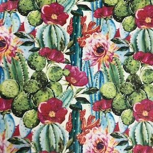 Printed Leather - Bright Up-Close Cactus | Leather Panels | Earring Leather | Purse Leather | Inlay Leather | Chrome Free Leather
