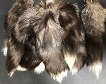 Real Black & Silver Fox Tail - Fox Tail Keychain - Fox Tail With Clip