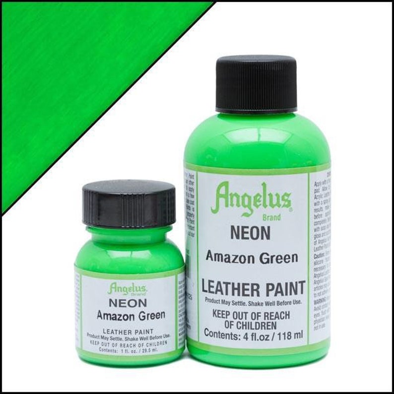 Angelus Neon Acrylic Leather Paint Amazon Green 1oz Etsy