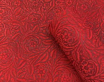 Cowhide Leather - Red Floral Embossed Suede Leather Sheets 3-4oz (1.2-1.6mm)