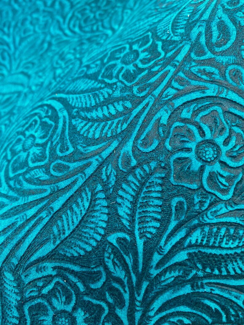 Cowhide Leather Teal Floral Embossed Suede Leather Sheets Etsy