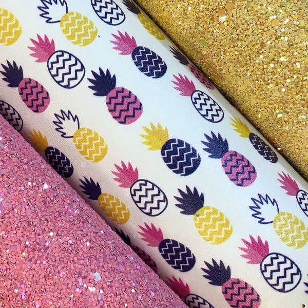 Marine Vinyl Sheet - Pink & Navy Pineapples Faux Leather | Faux Leather Sheet | Earring Material | Hair Bow Fabric | Keychain Faux Leather