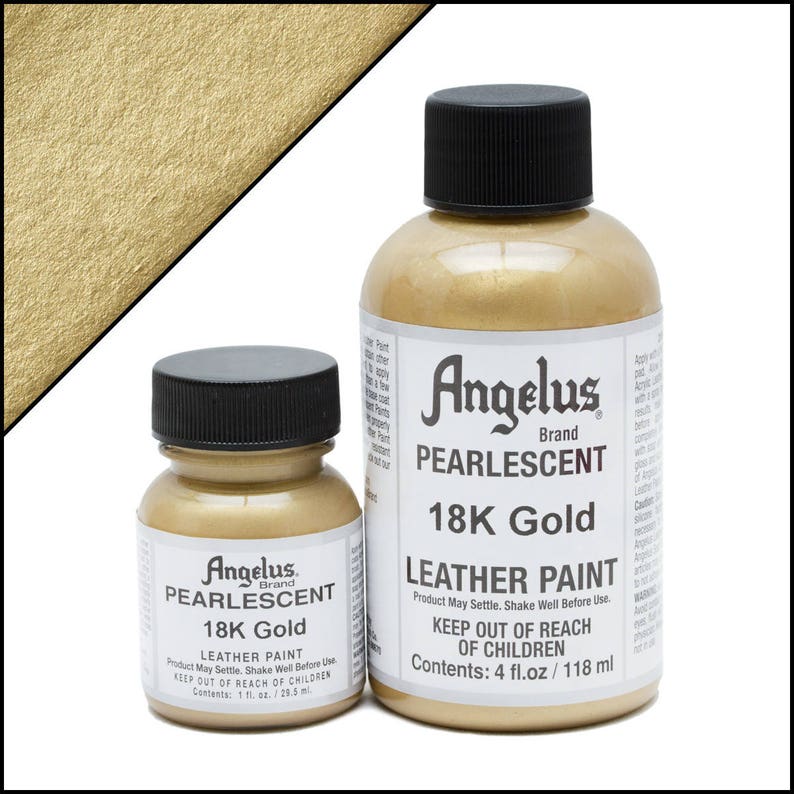 Angelus Pearlescent Paint 18k Gold / 1oz and 4oz bottles / Metallic Leather Paint image 1