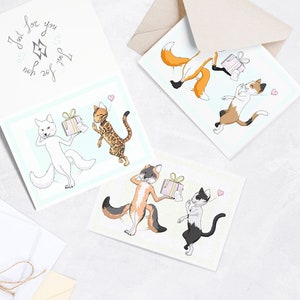 Carte cadeau renard et chat - Fait main