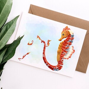 Carte postale d'un hippocampe et ses bébés