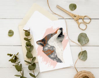 Cute postcard of a howling wolf - with envelope