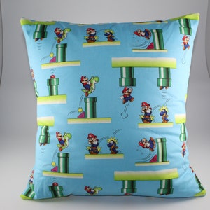 Decorative Throw Pillow  feat. Nintendo Mario and Luigi  fabric 16&quot;x16&quot; (with Insert) Home Decor Childrens Gift Game Room