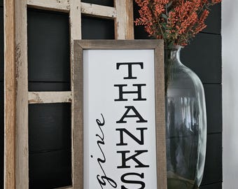 Give Thanks Farmhouse Wood Sign | Rustic Thanksgiving Decor
