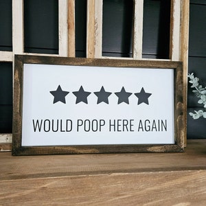 5 Five Stars | Would Poop Here Again | Funny Bathroom Sign | Farmhouse Decor | Farmhouse Bathroom | Bathroom Sign