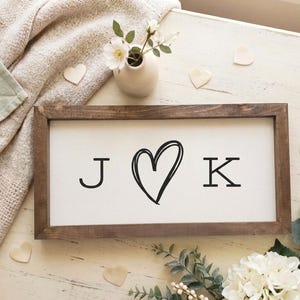 Personalized Couple Initials Sign – Custom Wedding or Anniversary Gift | Farmhouse Heart Wall Decor