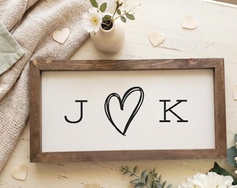 Personalized Couple Initials Sign – Custom Wedding or Anniversary Gift | Farmhouse Heart Wall Decor