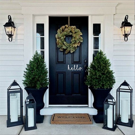 Hello | Vinyl Door Decal - Front Porch Welcome - Removable Vinyl Lettering