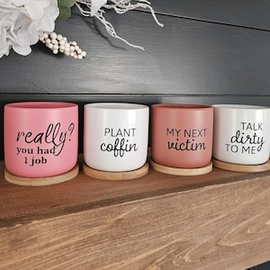 Funny Ceramic Indoor Planter: Sassy Plant Pot with Bamboo Tray