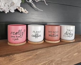 Funny Ceramic Indoor Planter: Sassy Plant Pot with Bamboo Tray