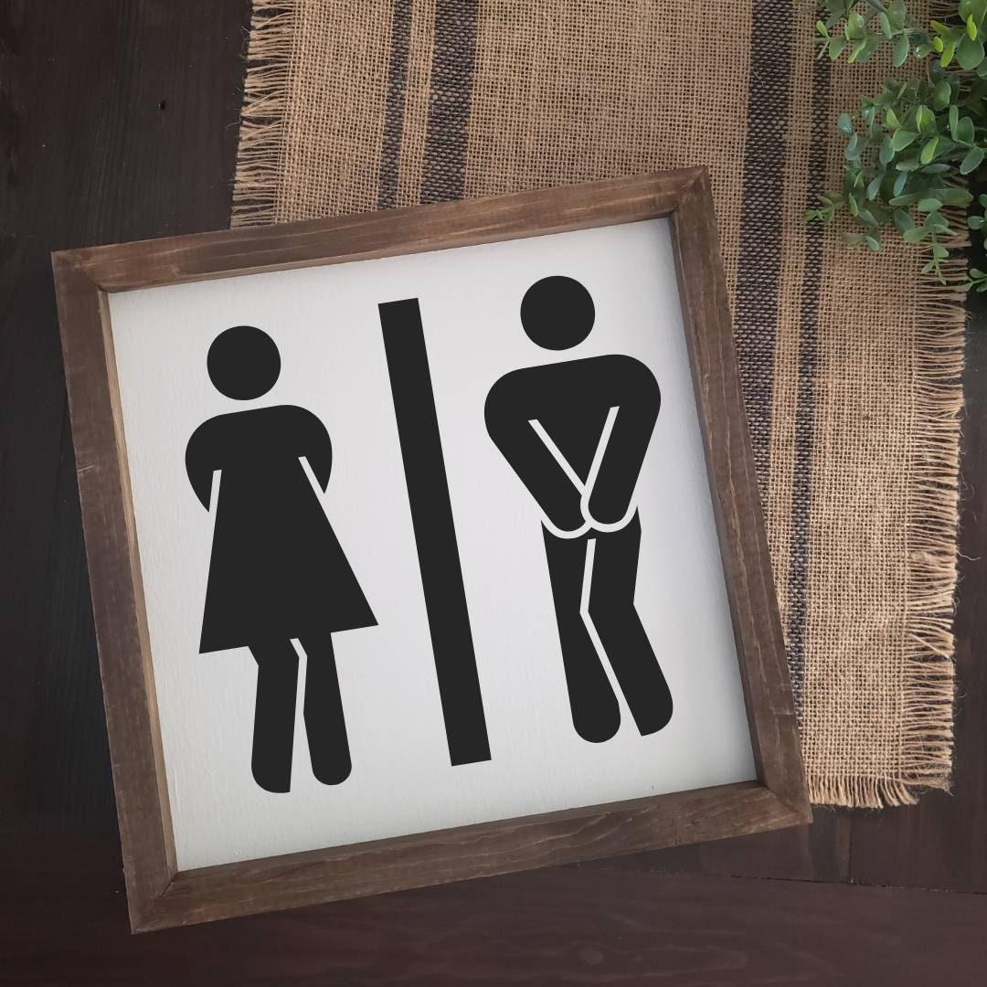 Funny Bathroom Sign Stick Figures Wall Hanging Farmhouse - Etsy