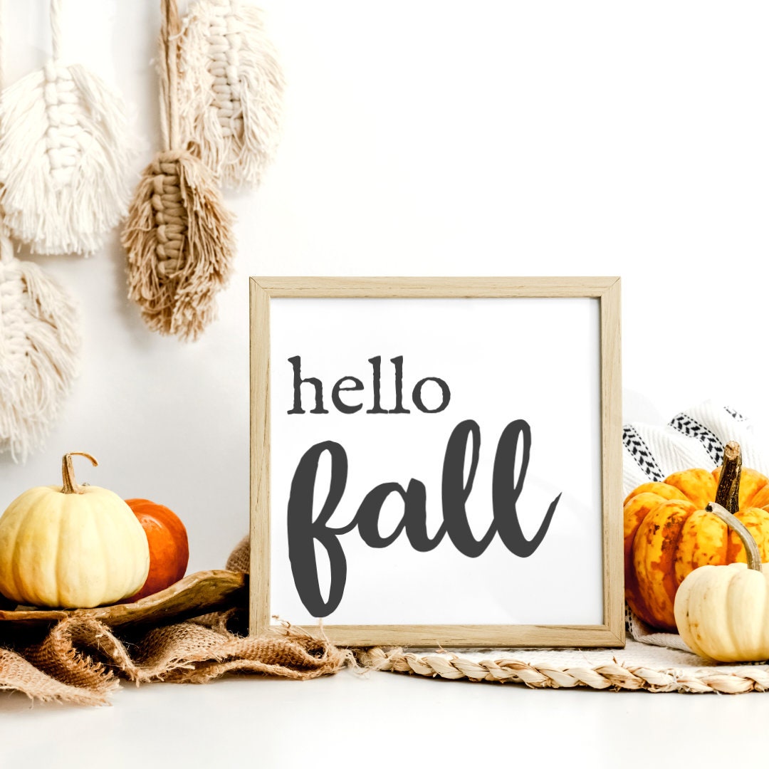 Hello Fall Sign | Rustic Wood Frame, Farmhouse Wall Decor - Etsy