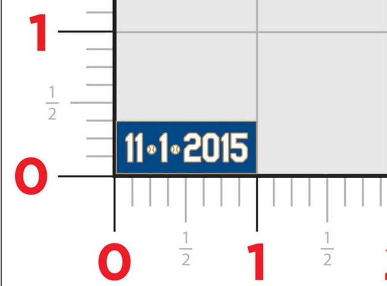 May include: A blue and white enamel pin with the text "11-1-2015" and two baseballs.