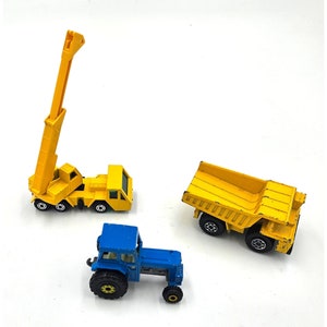 Lot of Vintage Matchbox/Lesney Vintage Trucks - Dump Truck, Crane, and Ford Tractor