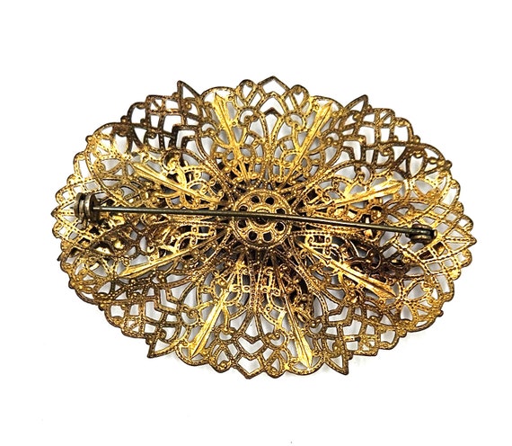 Beautiful Intricate Vintage Brass Filigree Brooch… - image 3