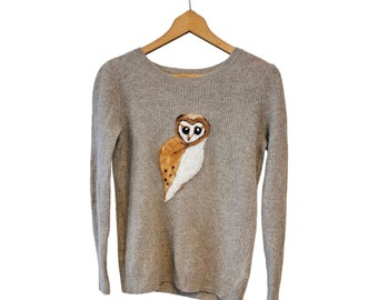 Needle Felted Owl Cashmere Sweater - Woman's Size Medium