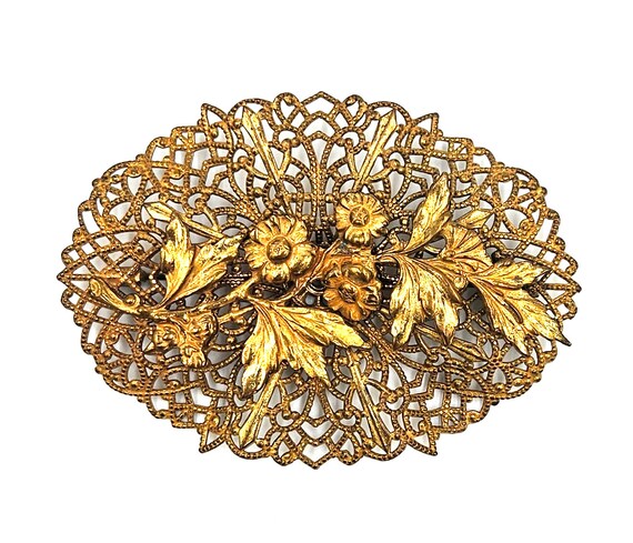 Beautiful Intricate Vintage Brass Filigree Brooch… - image 2