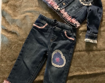 Up cycled Little Girls Jean Set 12 m.