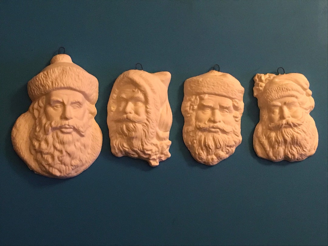 Bisque Santa Head Ornament Set Etsy
