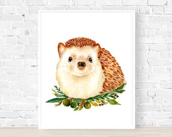 Hedgehog Print, Watercolor Hedgehog, Erinaceinae Print, Hedgehog Gifts, Hedgehog Illustration, Woodland Animal, Nursery Hedgehog