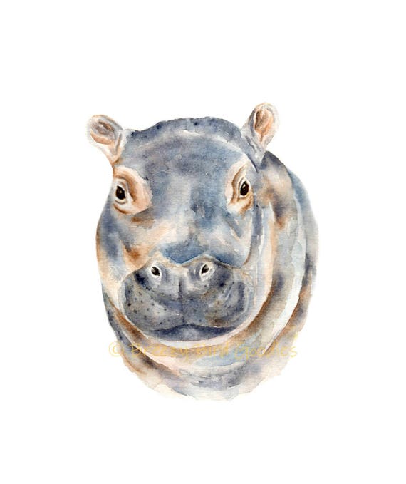 Hippopotamus art Hippo print Hippo art print Hippo illustration Hippo watercolor African animal Hippopotamus gift Nursery art