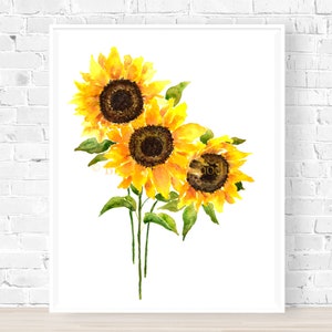 Sunflower Print, Sunflower Gifts, Sunflowers Painting, Yellow Wall Art, Yellow Print, Flowers for Wall, Flowers Print, Watercolor Flower image 1