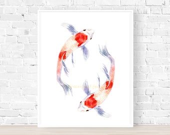 Koi Fish Print, Koi Painting, Koi Fish Art, Fish Gift, Fish Print, Swimming Fish Print, Watercolor Fish Print, Fish Decal