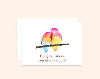 Lovebirds Card, Watercolour Lovebirds, Congratulations Card, Wedding Card, Valentine's Day Card, Watercolor Cockatoos, Bird Greeting Card