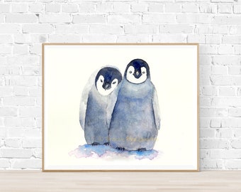 Loving Penguins Print, Baby Penguin Print, Penguins In Love, Nursery Decor, Penguins For Babies, Twins Baby Gift, Baby Shower Gift