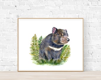 Tasmanian Devil Print, Tasmanian Animals, Tasmanian Wall Art, Tasmania Print, Black Wall Art, Australian Animal Prints, Australian Gifts