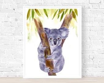 Koala Print, Watercolour Koala, Cute Koala Art, Marsupial Animal Illustration, Animal Nursery Art, Australian Native, Koala Gifts