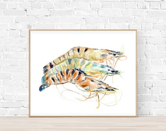 Tiger Prawns Print, Seafood Print, Shrimp Decor, Shrimp Painting, Food Print, Kitchen Wall Art, Father's Day Gift, Restaurant Decor