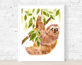 Sloth Print, Sloth Gifts, Baby Sloth Print, Cute Sloth Art, Sloth Illustration, Nursery Art, Nursery Decor, Nursery Prints, Childrens Gifts