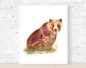 Cub Training Bear Print, Watercolour Painting, Animal Illustration, Bear Art, Nursery Art, Kids Room Decor, Animal Art, Cute Design