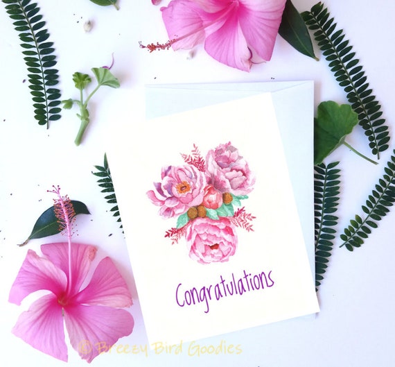 floral congratulations card watercolour flower print peony etsy congratulations card to print