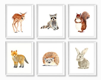 Nursery Prints Woodland Animals, Baby Prints Set, Nursery Decor, Watercolor Nursery Wall Art, Woodland Animals, Baby Woodland Nursery Prints