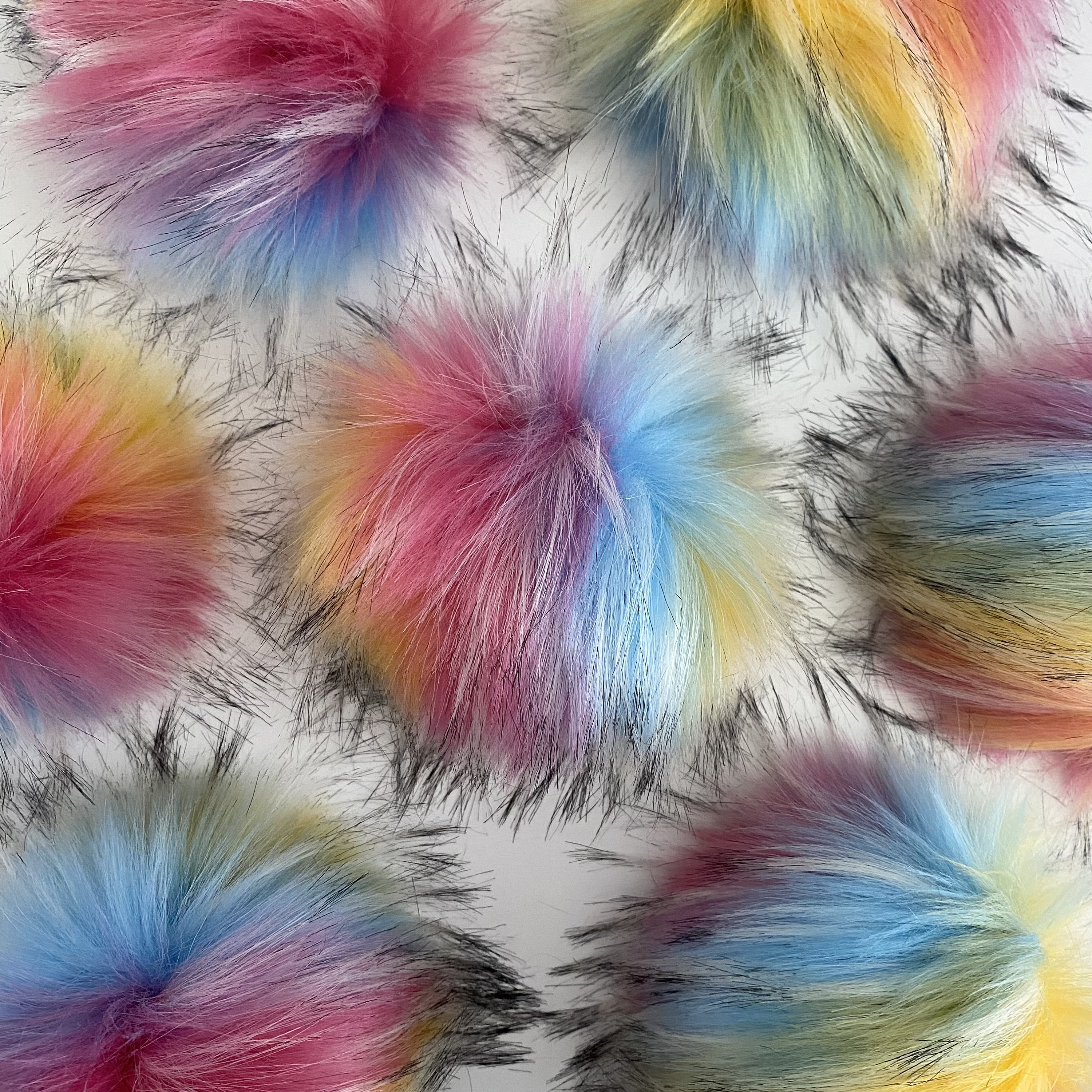 Faux Fur Pom Pom Dark Rainbow, Snap Closure – Wool and Company