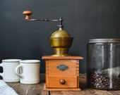 Vintage Leinbrock 39 s Ideal Wood and Brass Tabletop Coffee Grinder Made in Germany Farmhouse Kitchen