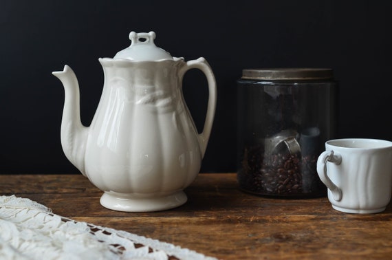 white porcelain farmhouse dining Vintage coffee pot rustic kitchen farmhouse kitchen brown coffee pot made in Germany vintage