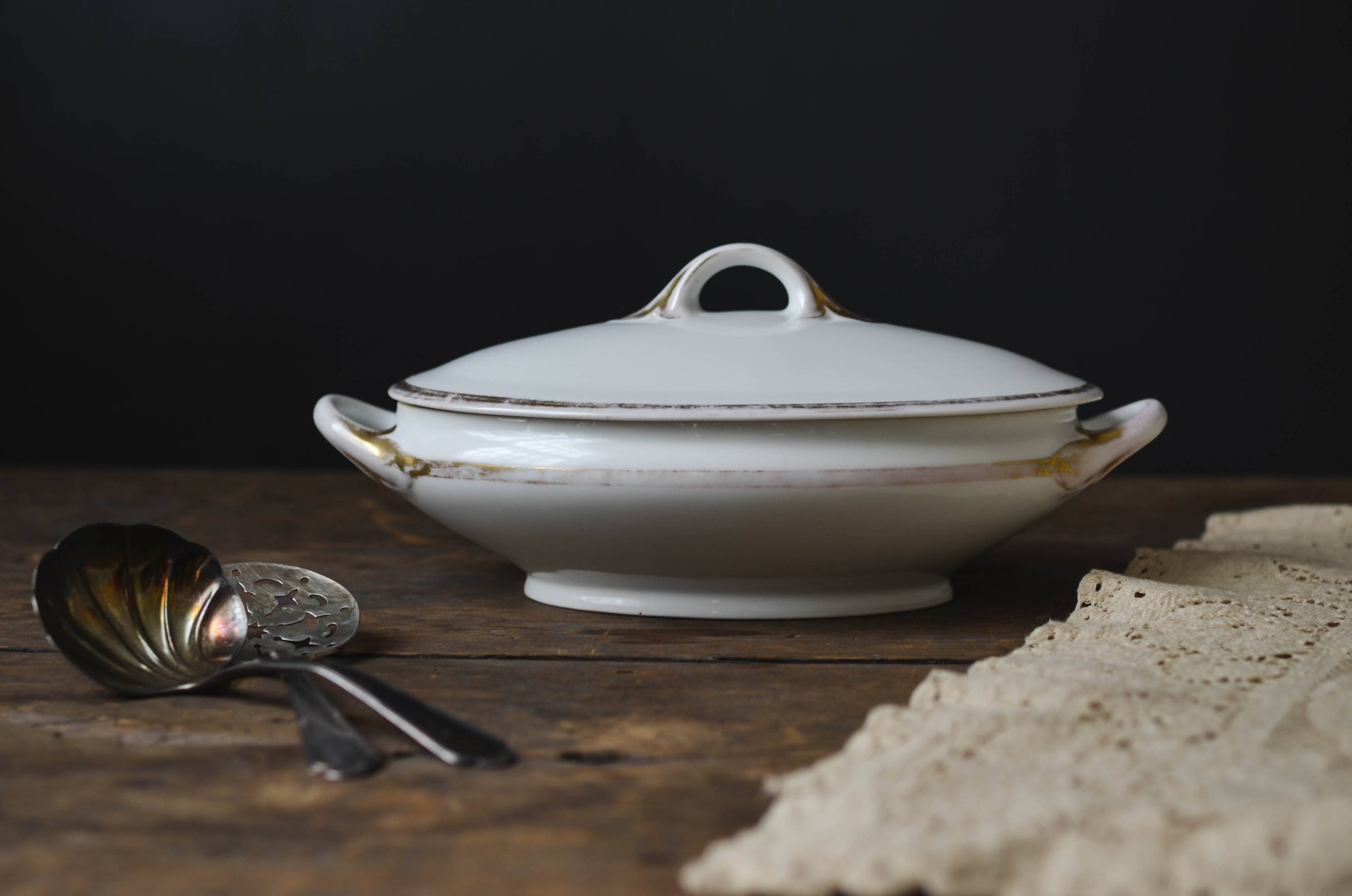 Vintage Porcelain Oval Serving Dish with Lid and Handles Etsy