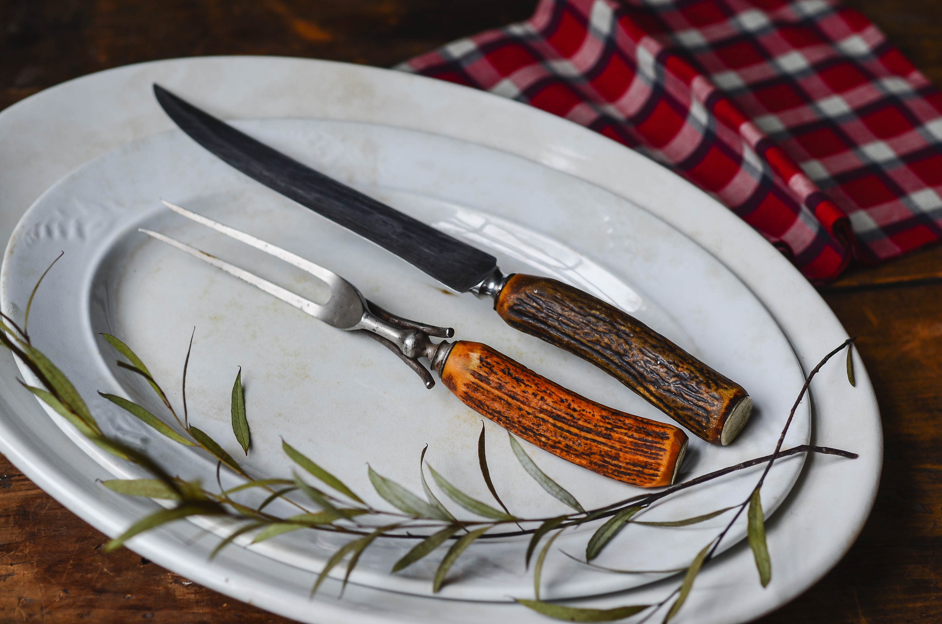 Vintage Lamson & Goodnow Staghorn Carving Set Rustic Etsy