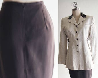 Vintage Brown Silk Pencil Skirt Size 6