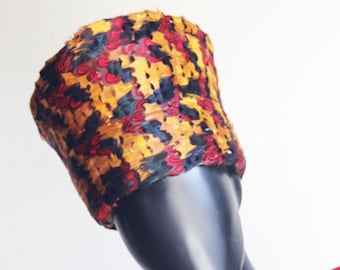Stunning Rare Jack McConnell Multicolored  Feathered Nefertiti Hat Church Hat, Derby Hat