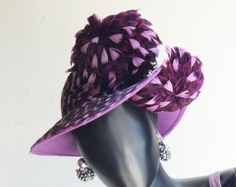 Stunning Jack McConnell  "Red Feather"  Purple Lavender Feather Hat  in bloom  .  A work of Art!  US One Size