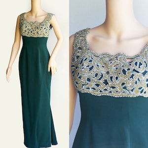 Vintage Emerald and Gold  Silk Evening  Dress Size 3/4